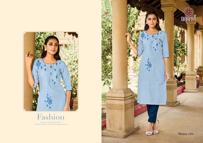 Baanvi Sitara 1 Embroidery Cotton Ethnic Wear Latest Kurti With Pant Collection